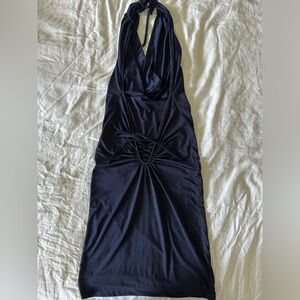 Lux Halter Tie Sexy Backless Navy Dress Size Small